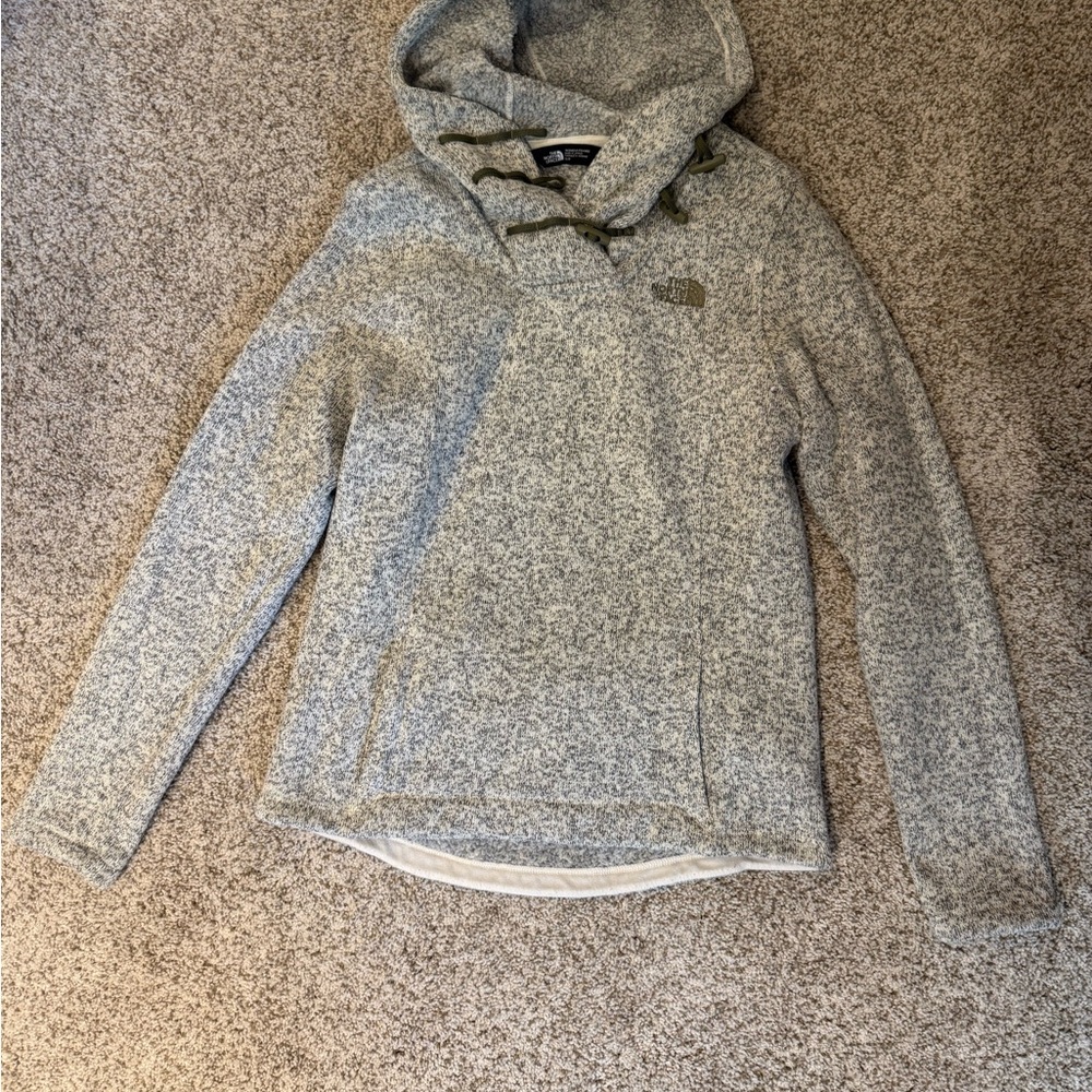 North Face Gray and Green Hooded Sweatshirt